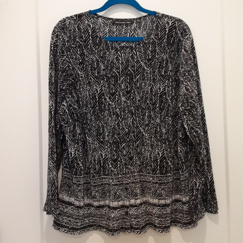 BRIGGS NEW YORK black & white micro-pleat tunic top (3X)